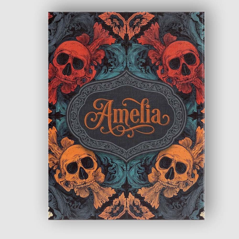 Personalised Name Ornate Skull Floral Custom Modern Room Accent Creative Decorator Style Canvas Wall Art Print Decor Picture Ready to Hang