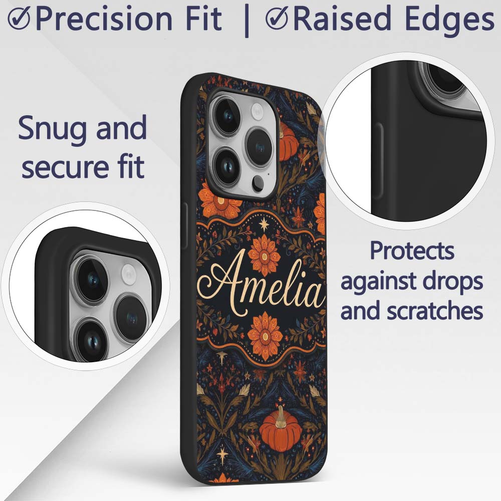 Mystic Night Floral Star Moon Botanical Seamless Custom Name Protective Phone Case Mobile Cover Durable Everyday Smartphone Shock Resistant