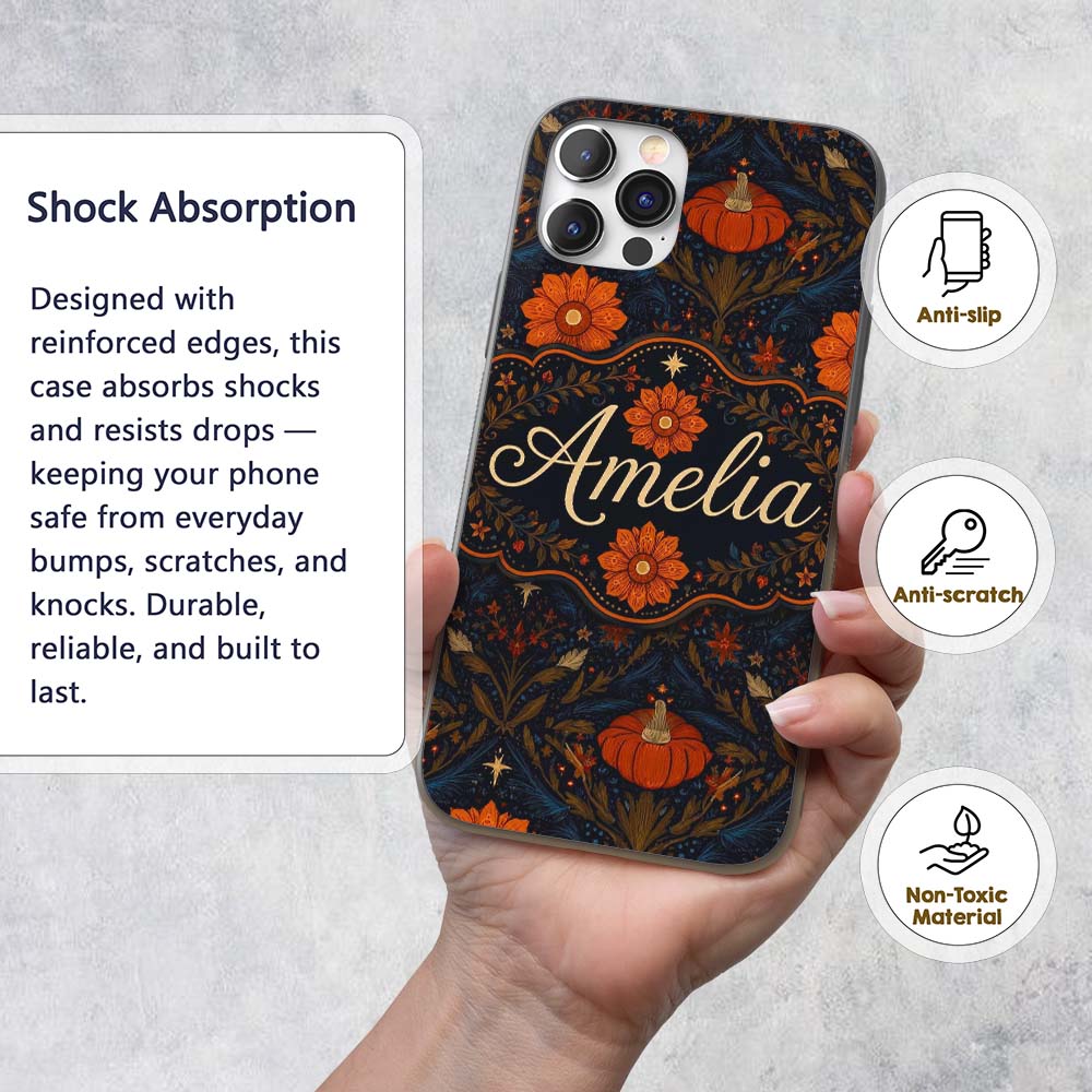 Mystic Night Floral Star Moon Botanical Seamless Custom Name Protective Phone Case Mobile Cover Durable Everyday Smartphone Shock Resistant