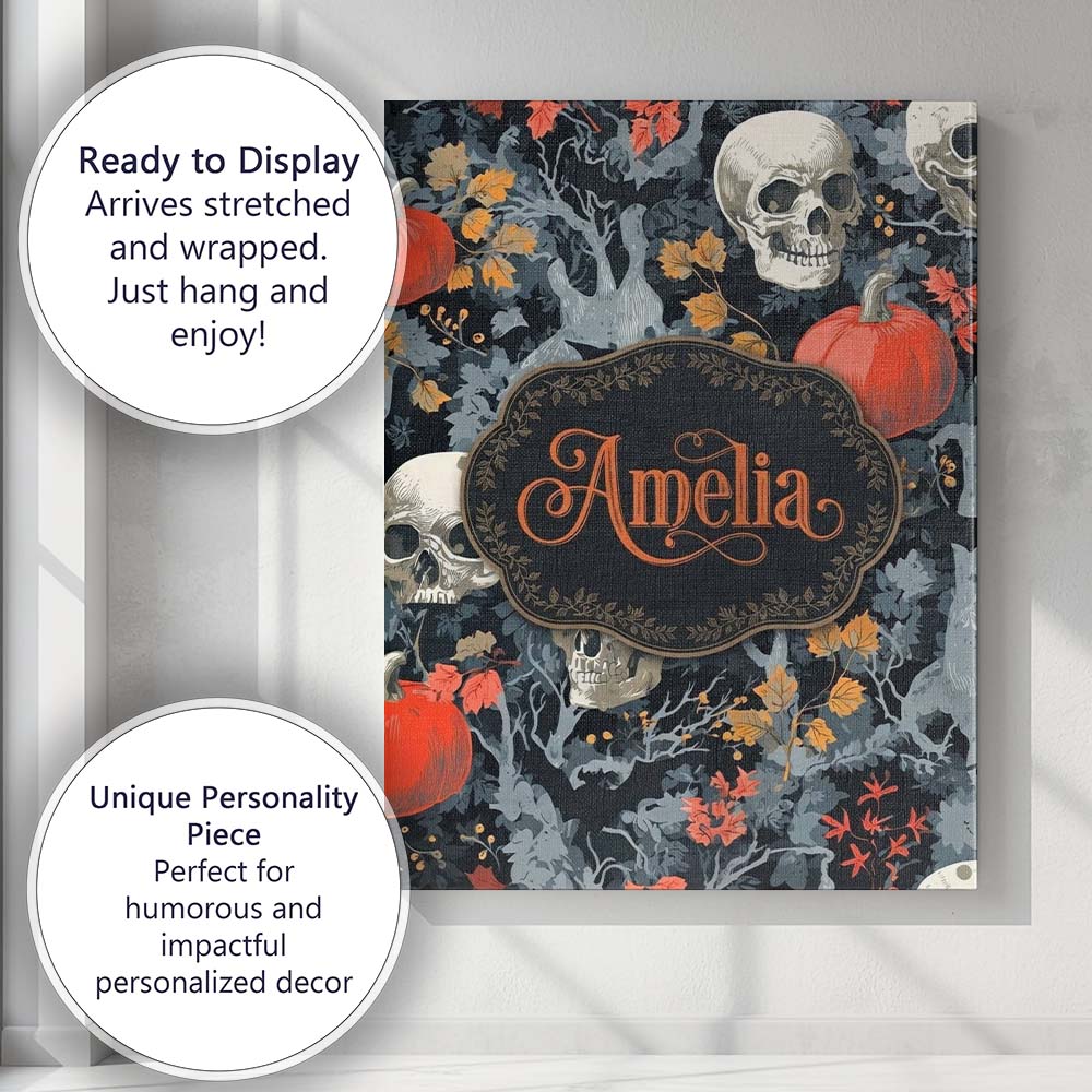 Personalised Name Dark Forest Skull Pumpkin Custom Bespoke Interior Contemporary Canvas Wall Art Print Decor Picture Ready to Hang
