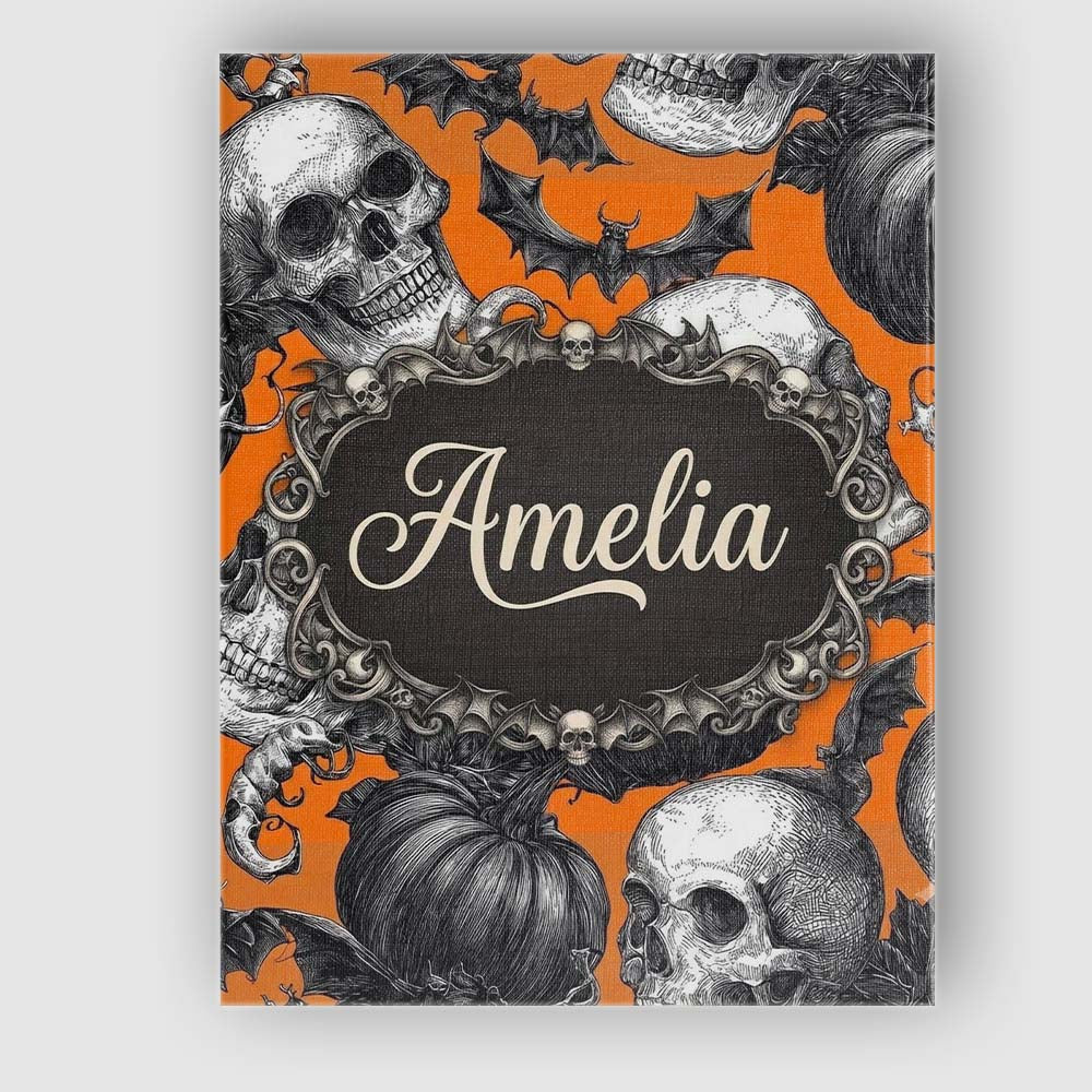 Personalised Name Halloween Skull Bat Custom Modern Room Accent Creative Decorator Style Canvas Wall Art Print Decor Picture Ready to Hang