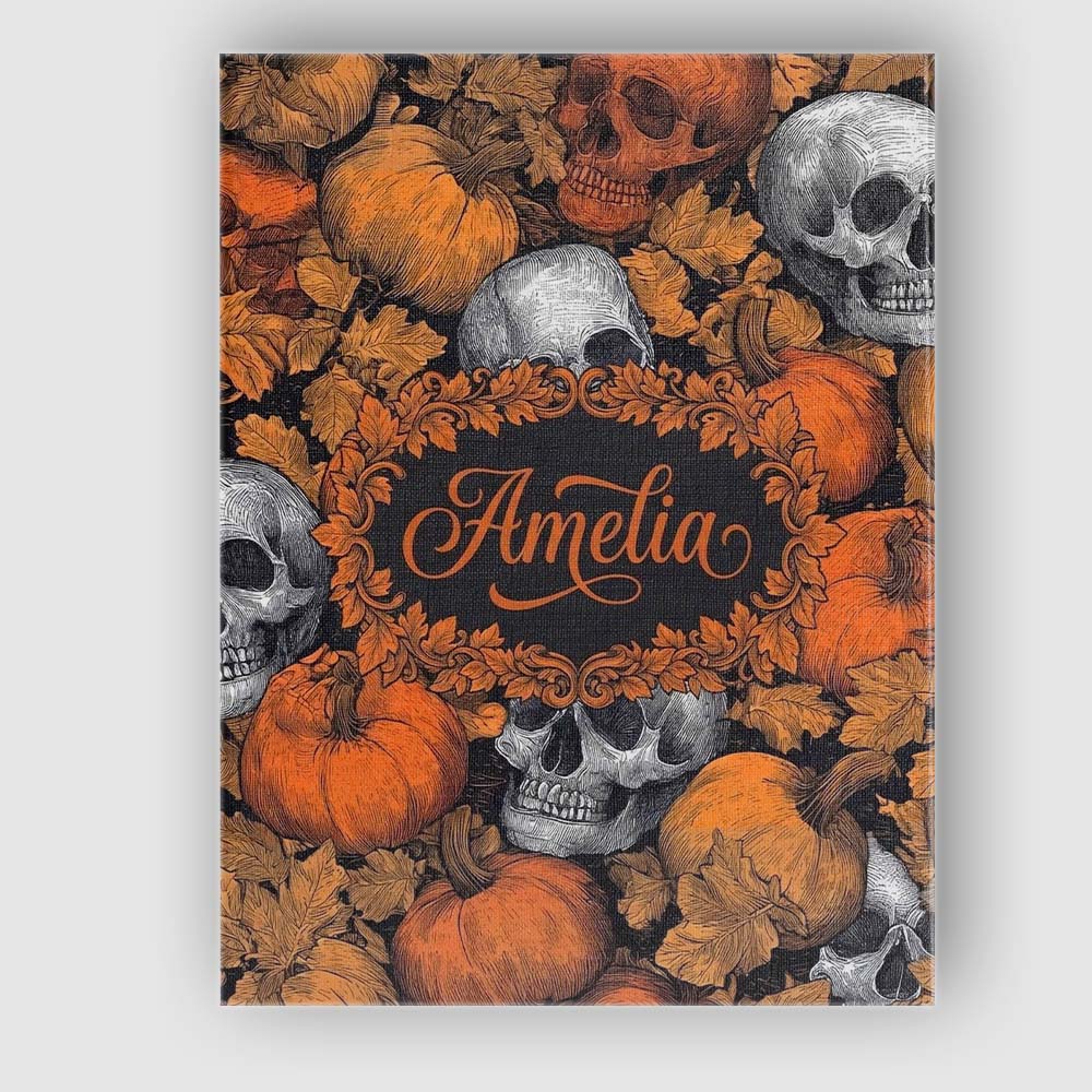 Personalised Name Autumn Skull Pumpkin Custom Modern Room Accent Elegant Feature Canvas Wall Art Print Decor Picture Ready to Hang