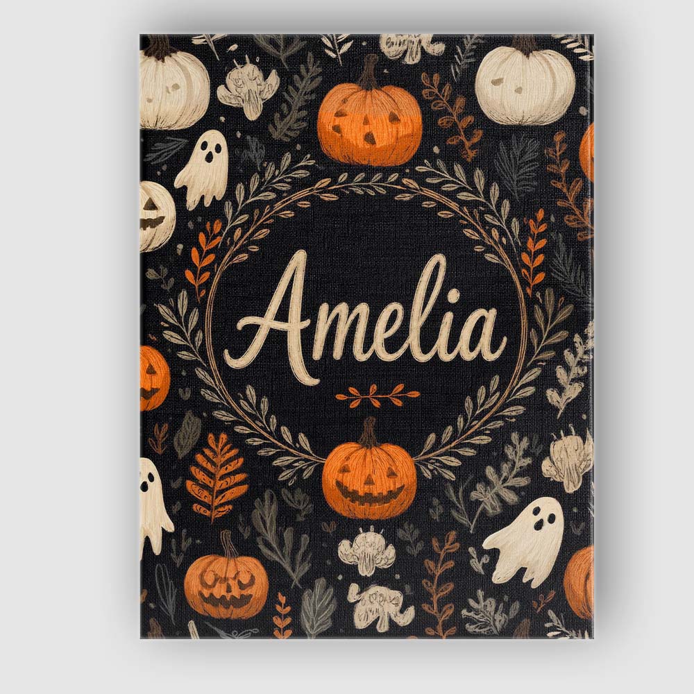 Personalised Name Cute Halloween Ghost Custom Modern Room Accent Elegant Feature Canvas Wall Art Print Decor Picture Ready to Hang