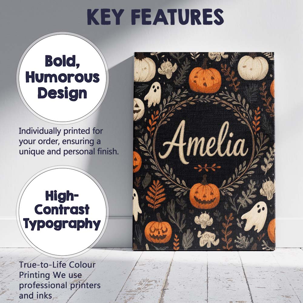 Personalised Name Cute Halloween Ghost Custom Modern Room Accent Elegant Feature Canvas Wall Art Print Decor Picture Ready to Hang