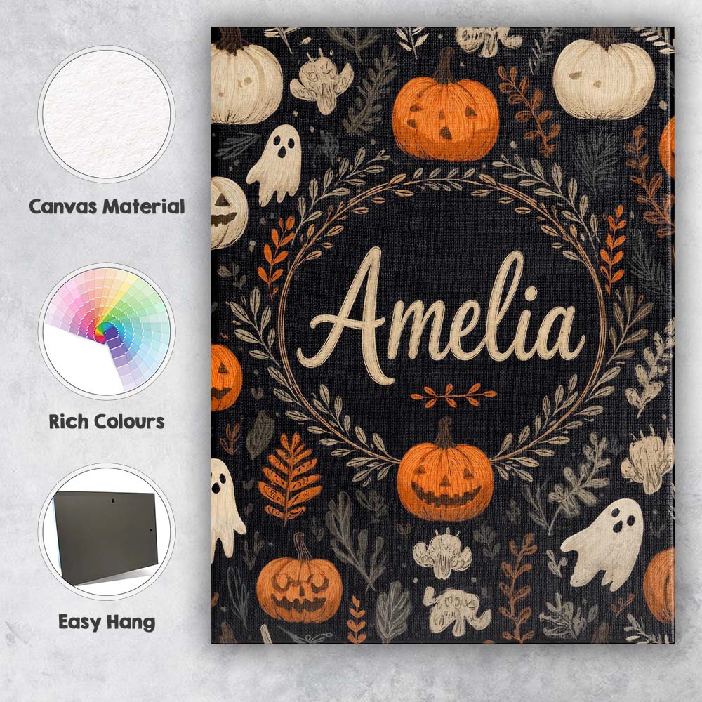 Personalised Name Cute Halloween Ghost Custom Modern Room Accent Elegant Feature Canvas Wall Art Print Decor Picture Ready to Hang