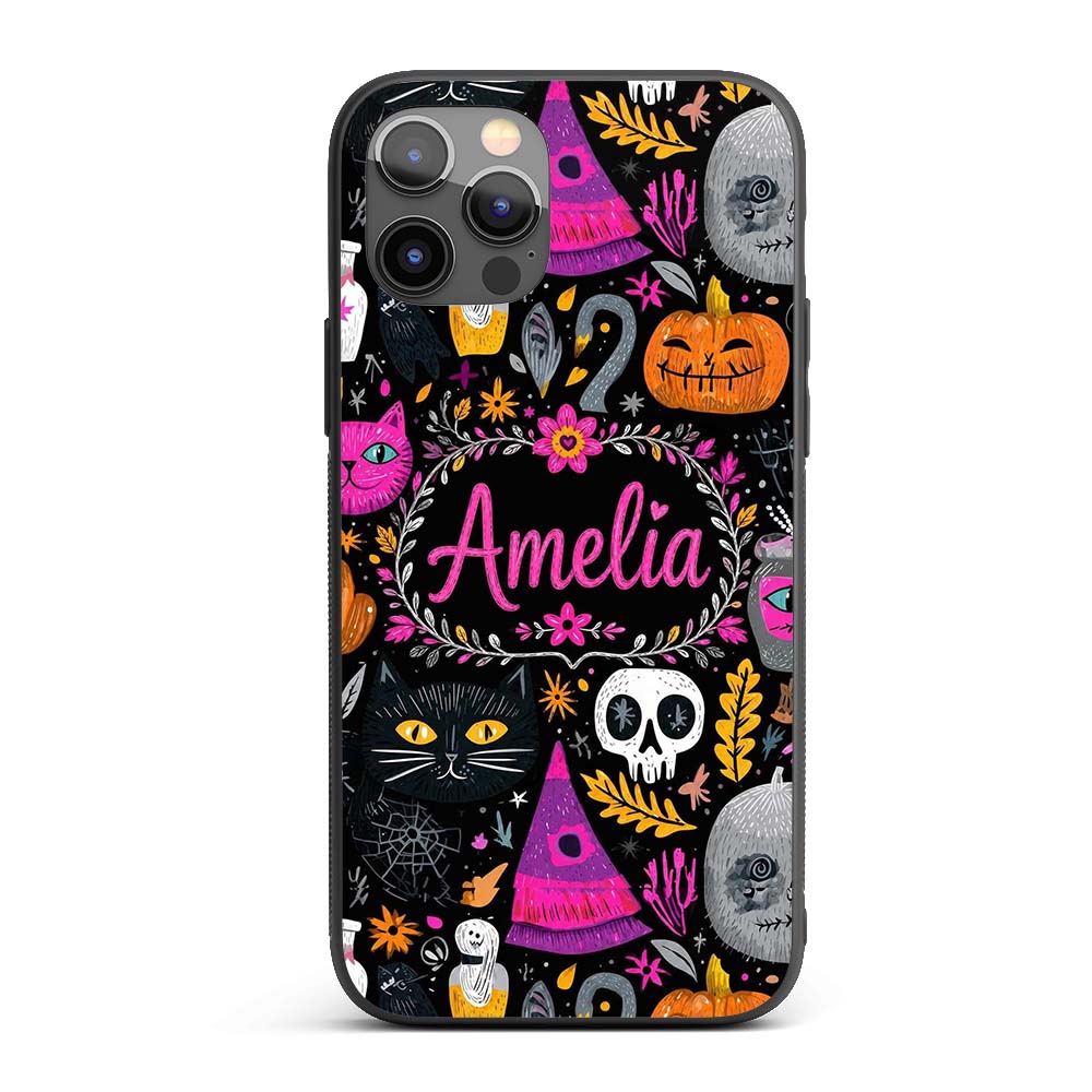 Cute Halloween Cat Swan Pumpkin Magic Seamless Custom Name Protective Phone Case Mobile Cover Durable Everyday Smartphone Shock Resistant