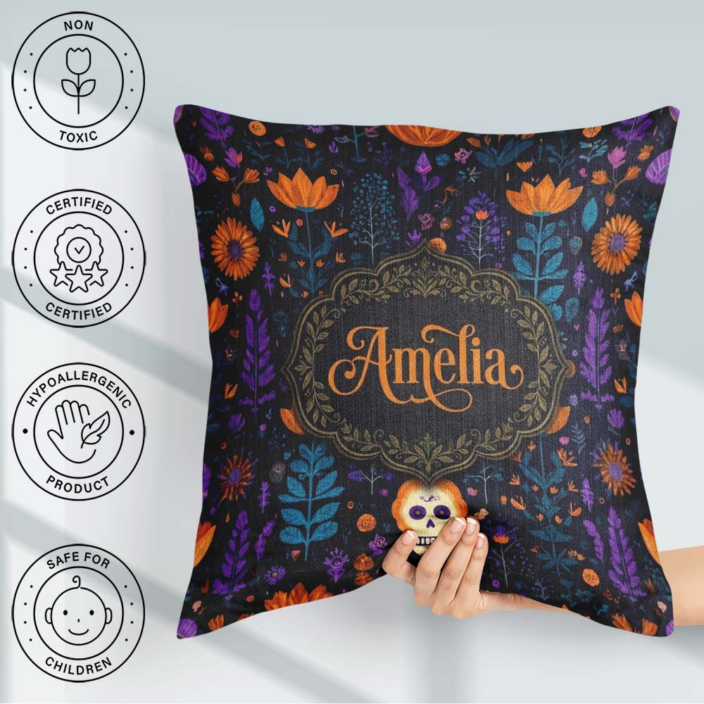 Custom Name Mystic Floral Dark Garden Seamless Pattern Name Cute Square Filled Cushion Throw Pillow Sofa Bed Home Decor Zip Washable UK Made