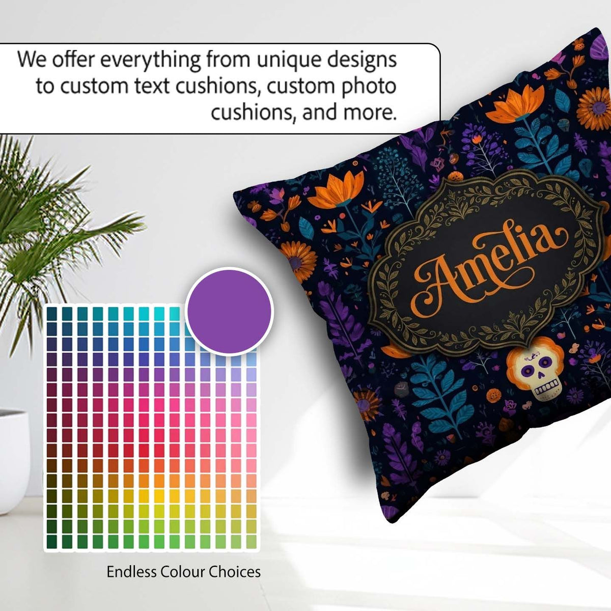 Custom Name Mystic Floral Dark Garden Seamless Pattern Name Cute Square Filled Cushion Throw Pillow Sofa Bed Home Decor Zip Washable UK Made