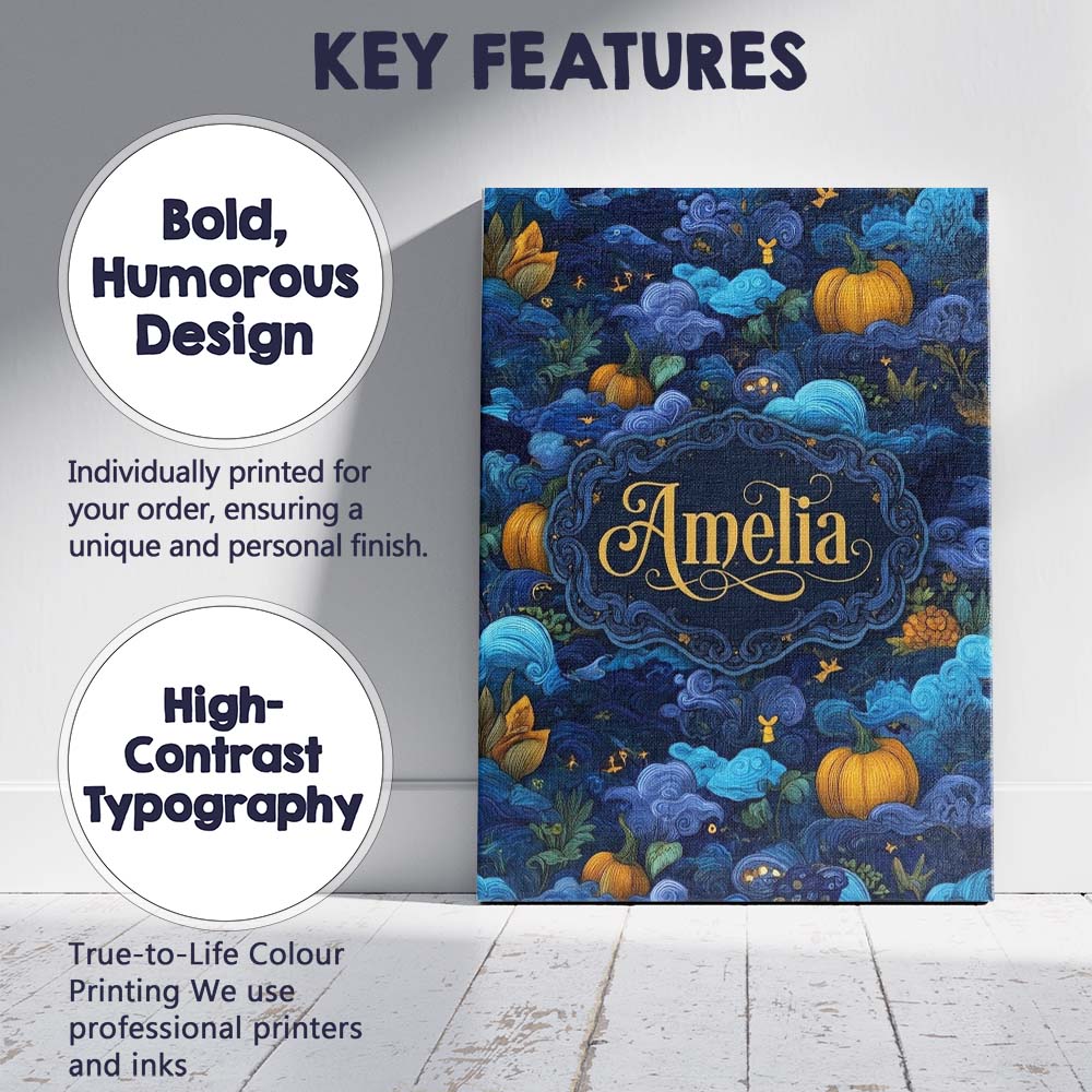 Personalised Name Abstract Blue Pumpkin Custom Modern Room Accent Elegant Feature Canvas Wall Art Print Decor Picture Ready to Hang