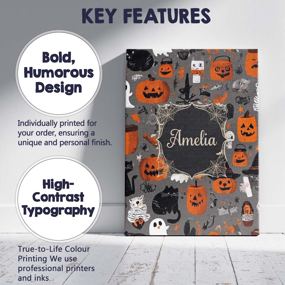 Personalised Name Cute Halloween Ghost Custom Modern Room Accent Elegant Feature Canvas Wall Art Print Decor Picture Ready to Hang