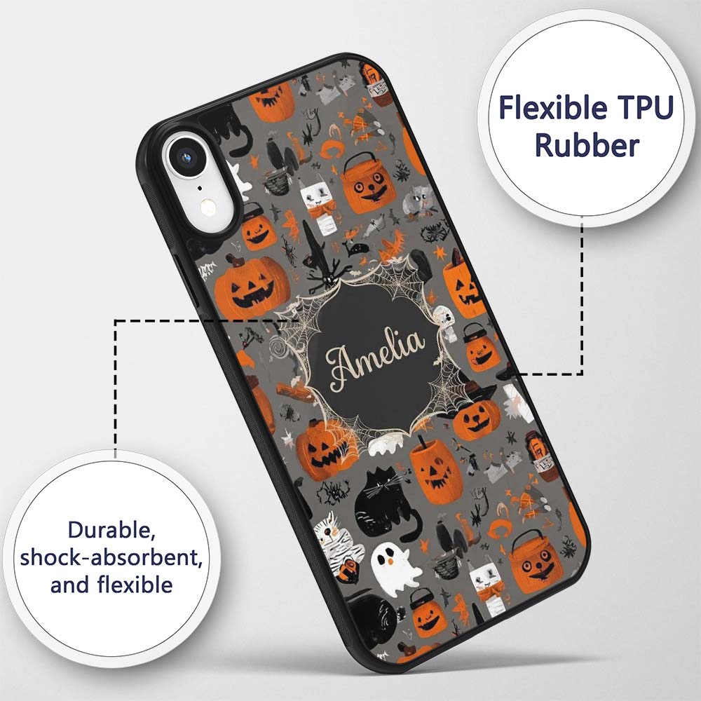 Cute Halloween Ghost Pumpkin Witch Printed Design Custom Name Protective Phone Case Mobile Cover Durable Everyday Smartphone Shock Resistant