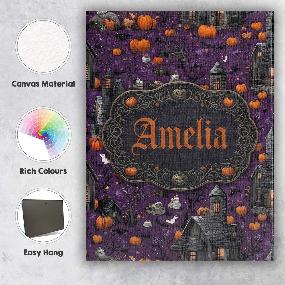 Personalised Name Spooky Haunted Houses Custom Modern Room Accent Elegant Feature Canvas Wall Art Print Decor Picture Ready to Hang