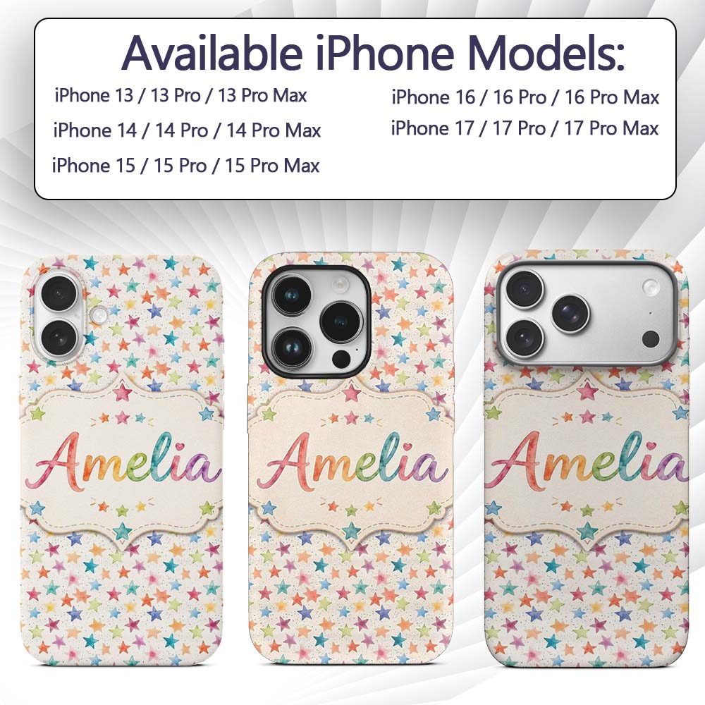 Colorful Watercolor Stars Soft Pastel Seamless Custom Name Protective Phone Case Mobile Cover Durable Everyday Smartphone Shock Resistant