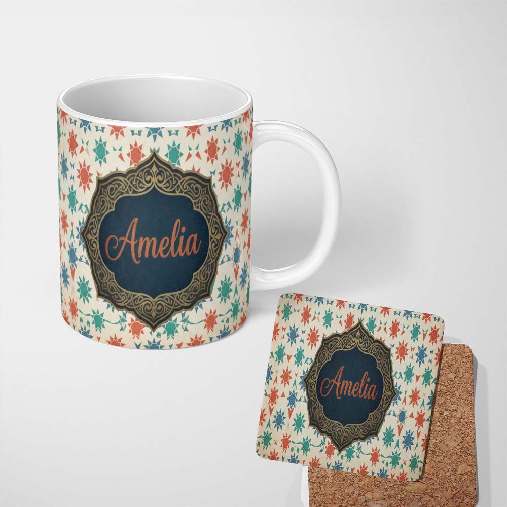 Personalized Custom Name Rainbow Stars Stripes Seamless Pattern Custom Name Cute Unique Gift 11oz Ceramic Coffee Tea Mug White Large Handle