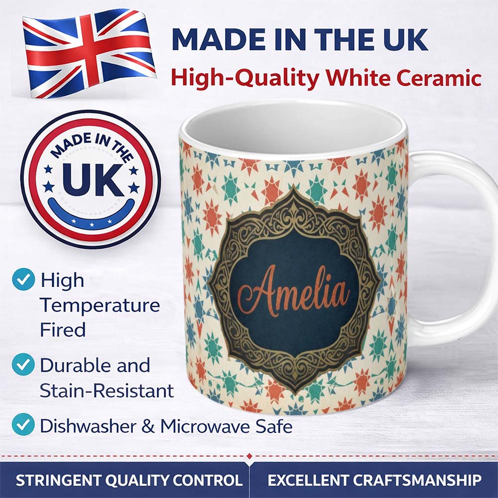 Personalized Custom Name Rainbow Stars Stripes Seamless Pattern Custom Name Cute Unique Gift 11oz Ceramic Coffee Tea Mug White Large Handle
