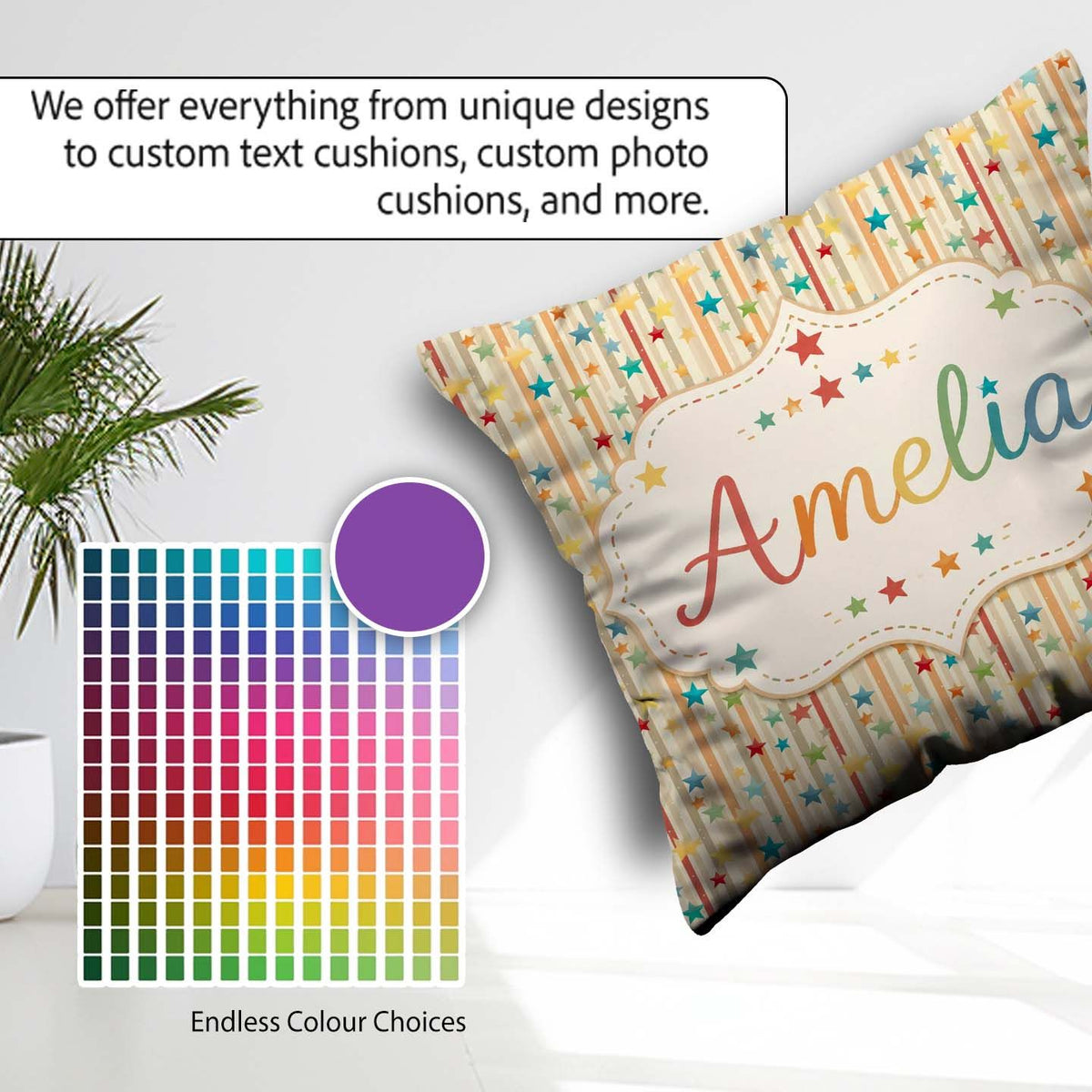 Custom Name Playful Stars Vertical Stripe Seamless Pattern Name Square Filled Cushion Throw Pillow Sofa Bed Home Decor Zip Washable UK Made
