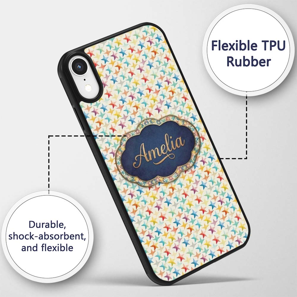 Soft Pastel Rainbow Stars Seamless Pattern Name Custom Name Protective Phone Case Mobile Cover Durable Everyday Smartphone Shock Resistant