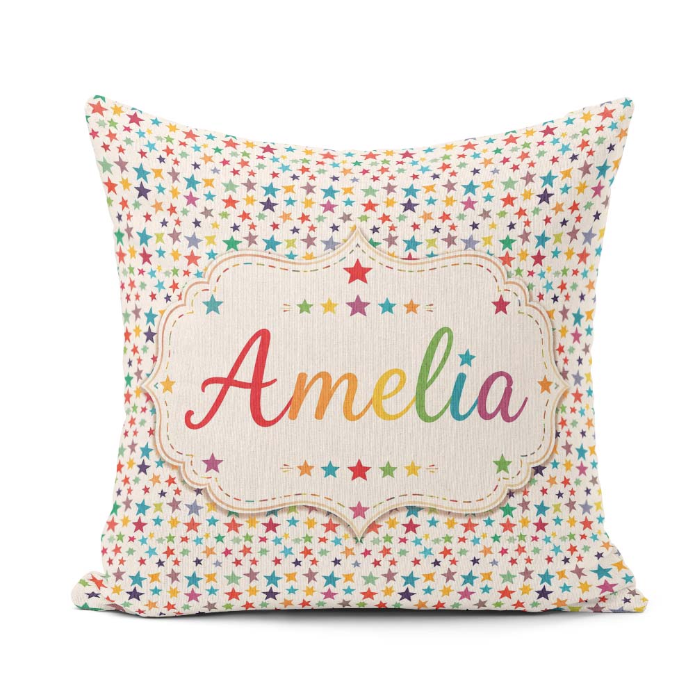 Custom Name Bright Multicolor Star Scatter Seamless Pattern Name Square Filled Cushion Throw Pillow Sofa Bed Home Decor Zip Washable UK Made