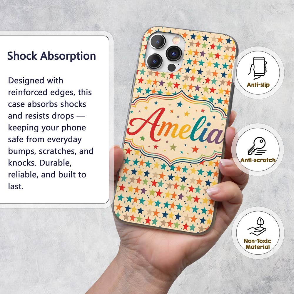 Horizontal Stripe Stars Vintage Style Seamless Custom Name Protective Phone Case Mobile Cover Durable Everyday Smartphone Shock Resistant