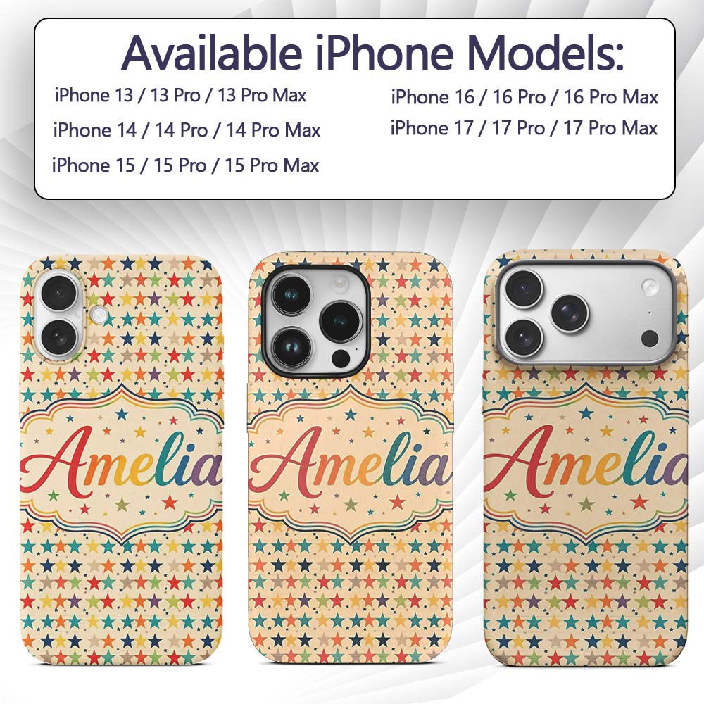 Horizontal Stripe Stars Vintage Style Seamless Custom Name Protective Phone Case Mobile Cover Durable Everyday Smartphone Shock Resistant