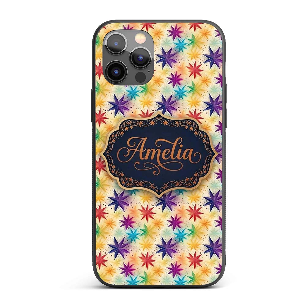 Colorful Floral Starburst Abstract Printed Design Custom Name Protective Phone Case Mobile Cover Durable Everyday Smartphone Shock Resistant