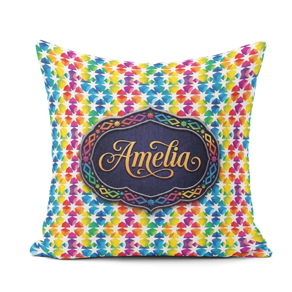 Custom Name Geometric Rainbow Star Tile Seamless Pattern Name Square Filled Cushion Throw Pillow Sofa Bed Home Decor Zip Washable UK Made