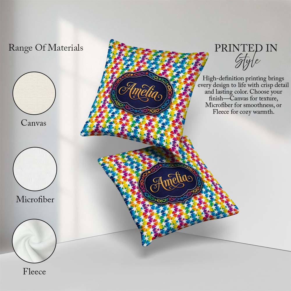 Custom Name Geometric Rainbow Star Tile Seamless Pattern Name Square Filled Cushion Throw Pillow Sofa Bed Home Decor Zip Washable UK Made