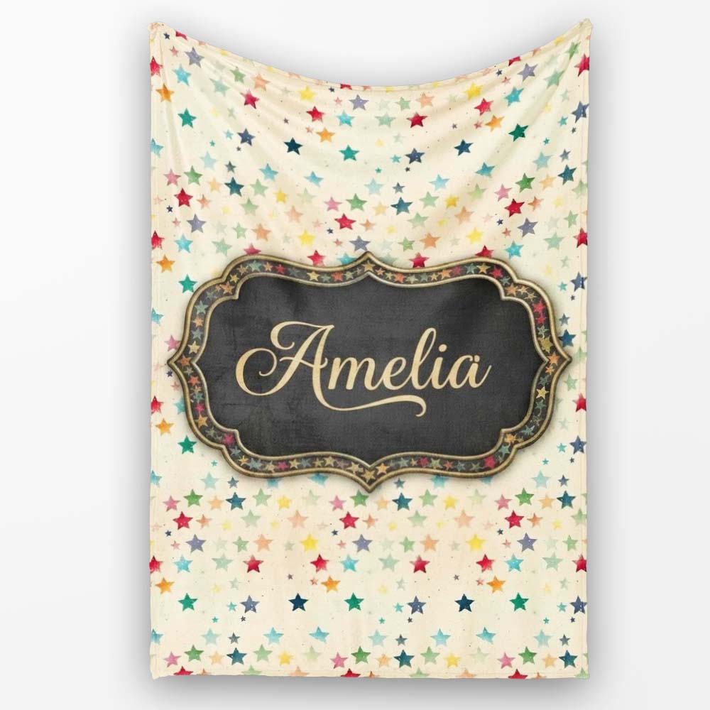 Soft Pastel Multicolor Stars Subtle Speckled Background Seamless Personalised Custom Name Super Soft Fleece Blanket Bed Sofa Throw