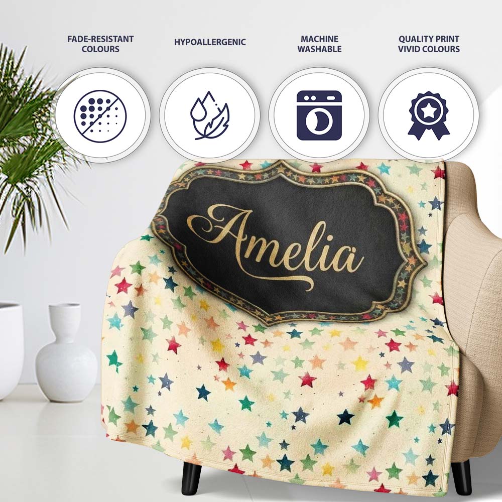 Soft Pastel Multicolor Stars Subtle Speckled Background Seamless Personalised Custom Name Super Soft Fleece Blanket Bed Sofa Throw