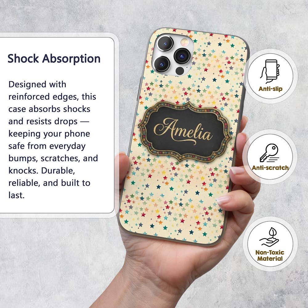 Soft Pastel Multicolor Stars Subtle Speckled Custom Name Protective Phone Case Mobile Cover Durable Everyday Smartphone Shock Resistant