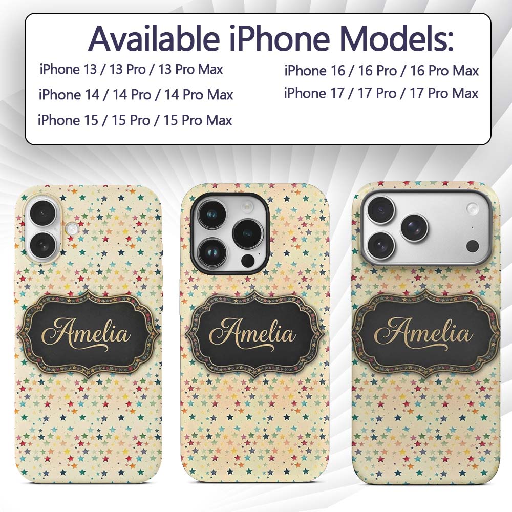 Soft Pastel Multicolor Stars Subtle Speckled Custom Name Protective Phone Case Mobile Cover Durable Everyday Smartphone Shock Resistant