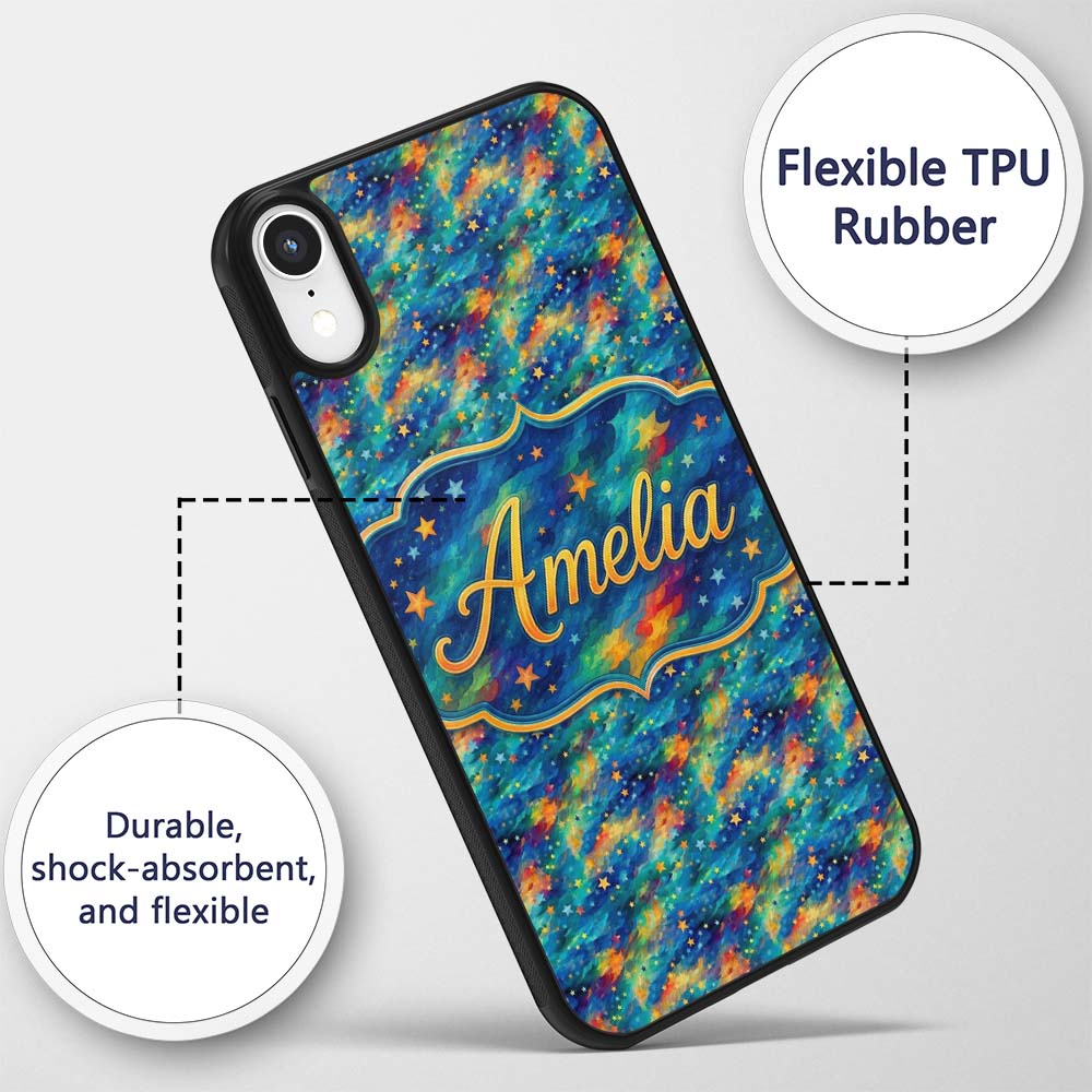 Vibrant Galaxy Swirl Stars Cosmic Printed Design Custom Name Protective Phone Case Mobile Cover Durable Everyday Smartphone Shock Resistant