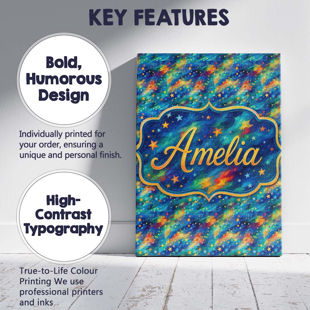 Personalised Name Vibrant Galaxy Swirl Custom Modern Room Accent Elegant Feature Canvas Wall Art Print Decor Picture Ready to Hang