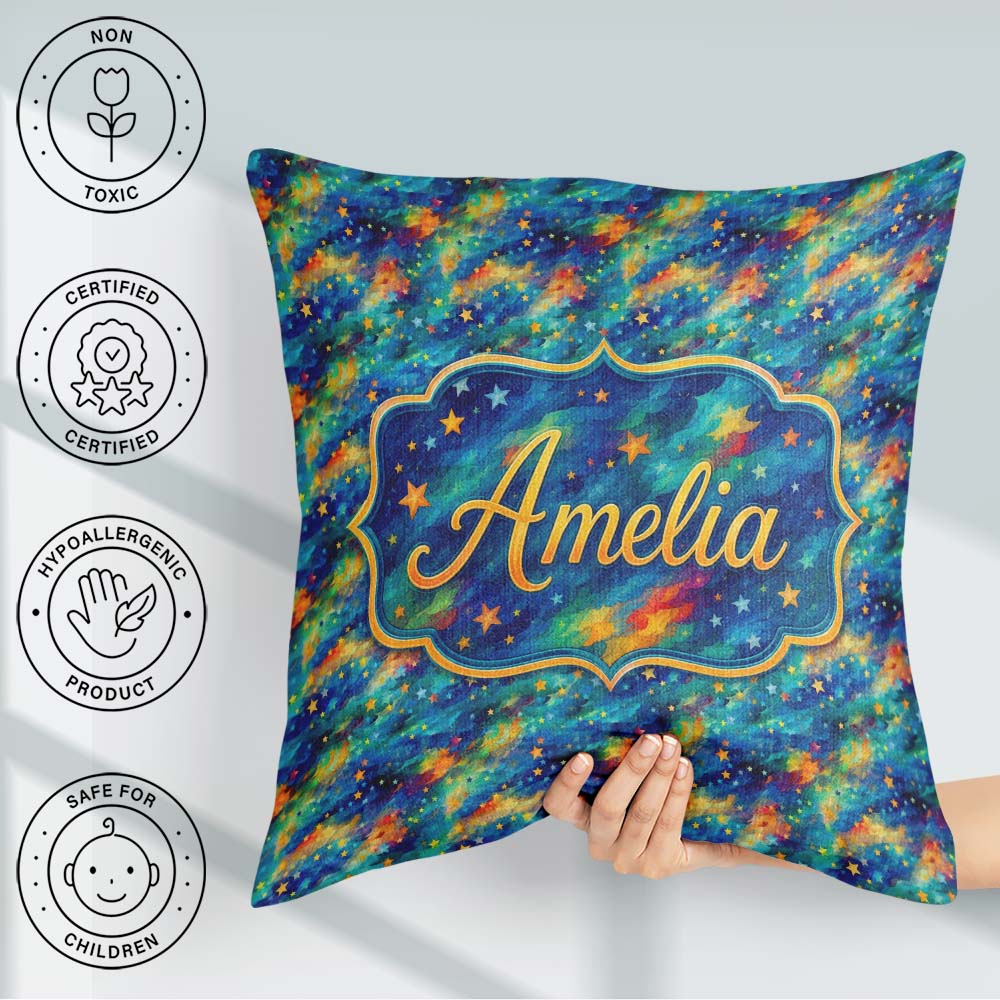 Custom Name Vibrant Galaxy Swirl Stars Cosmic Night Sky Seamless Square Filled Cushion Throw Pillow Sofa Bed Home Decor Zip Washable UK Made