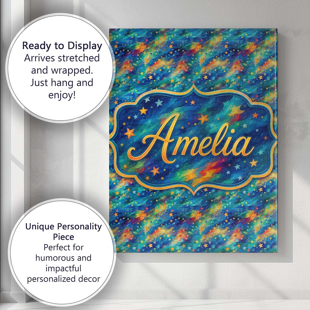 Personalised Name Vibrant Galaxy Swirl Custom Modern Room Accent Elegant Feature Canvas Wall Art Print Decor Picture Ready to Hang