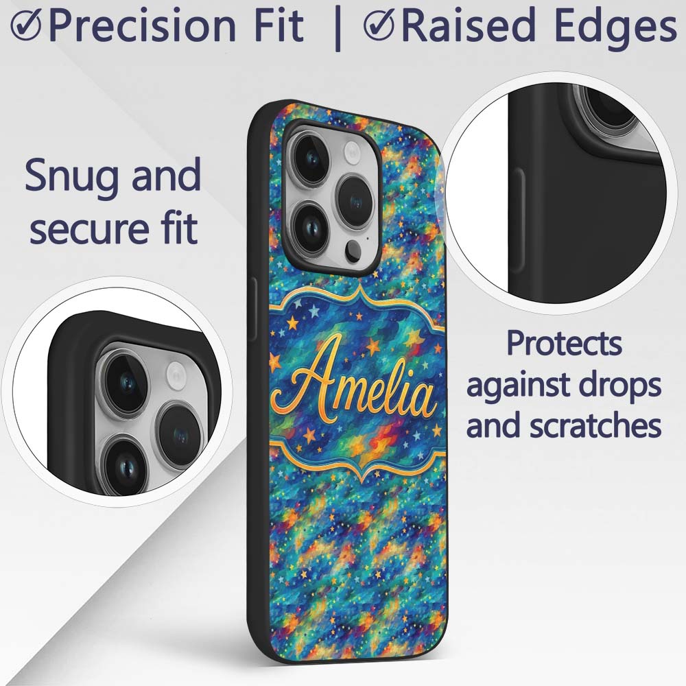 Vibrant Galaxy Swirl Stars Cosmic Printed Design Custom Name Protective Phone Case Mobile Cover Durable Everyday Smartphone Shock Resistant