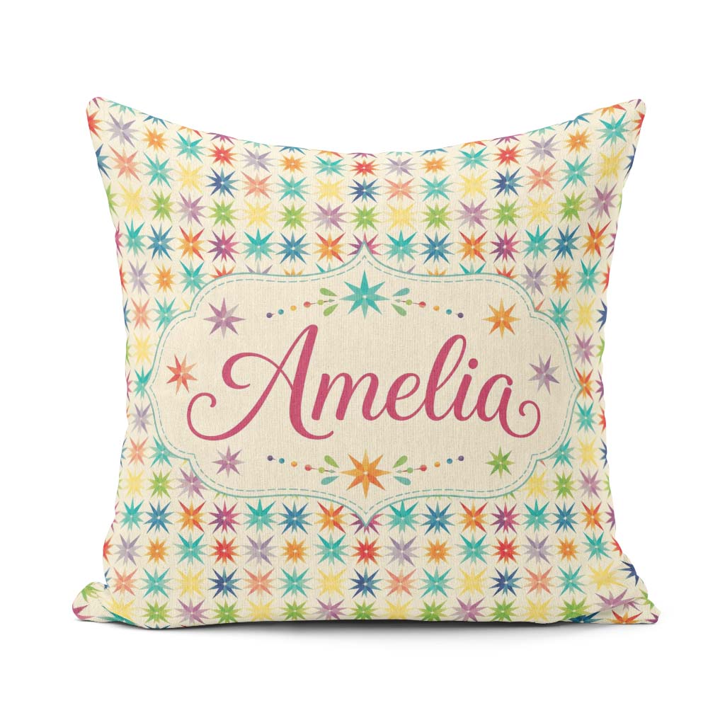 Custom Name Geometric Starburst Multicolor Seamless Pattern Name Square Filled Cushion Throw Pillow Sofa Bed Home Decor Zip Washable UK Made