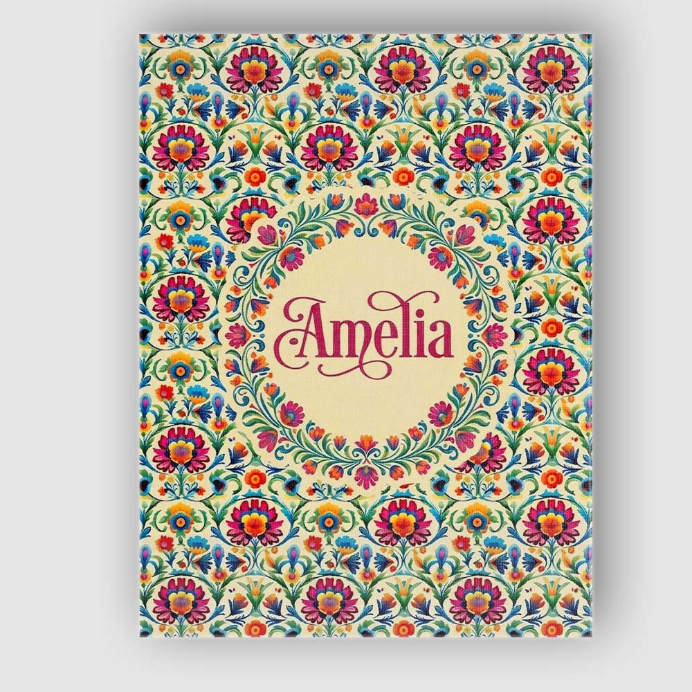 Personalised Name Scandinavian Folk Floral Custom Unique Gift Idea Elegant Feature Canvas Wall Art Print Decor Picture Ready to Hang