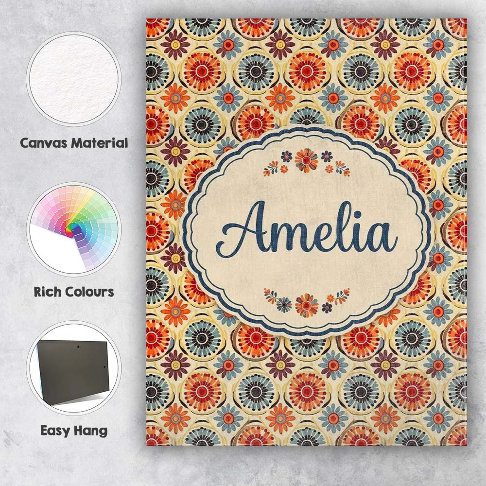 Personalised Name Circular Floral Dots Custom Modern Room Accent Elegant Feature Canvas Wall Art Print Decor Picture Ready to Hang