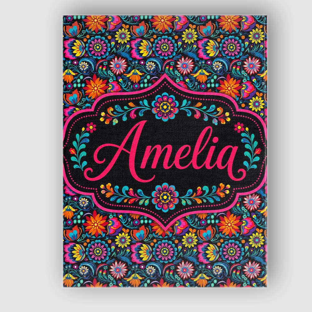Personalised Name Bright Neon Folk Floral Custom Unique Gift Idea Elegant Feature Canvas Wall Art Print Decor Picture Ready to Hang