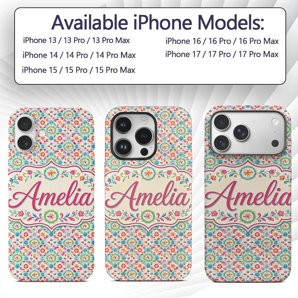Watercolor Boho Floral Pastel Medallion Soft Custom Name Protective Phone Case Mobile Cover Durable Everyday Smartphone Shock Resistant