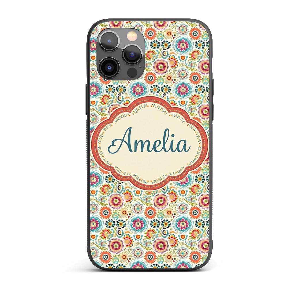 Playful Vintage Floral Scatter Bright Garden Custom Name Protective Phone Case Mobile Cover Durable Everyday Smartphone Shock Resistant
