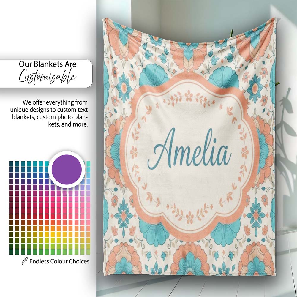 Soft Pastel Daisy Floral Repeating Vintage Seamless Pattern Name Personalised Custom Name Super Soft Fleece Blanket Bed Sofa Throw