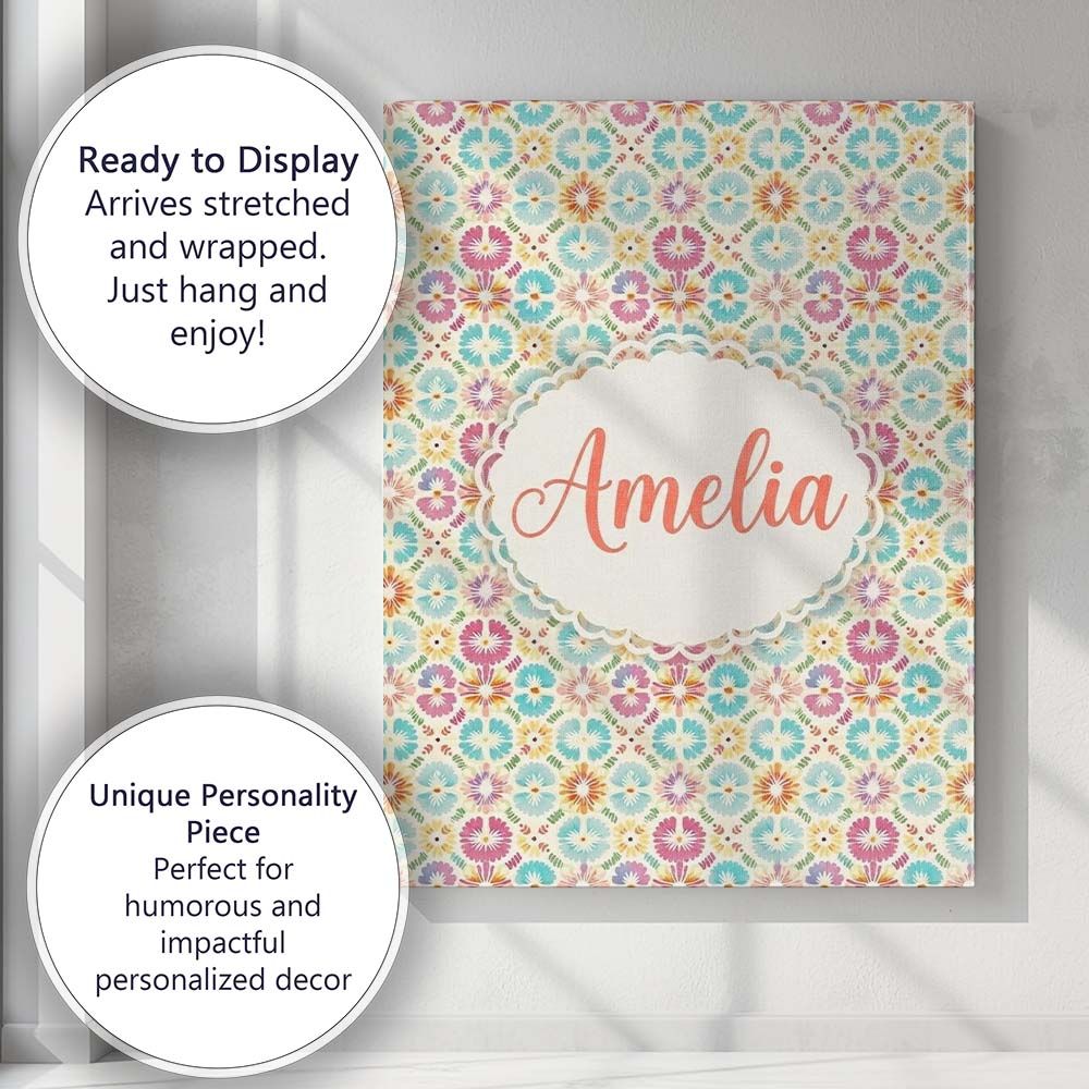 Personalised Name Delicate Pastel Floral Custom Unique Gift Idea Elegant Feature Canvas Wall Art Print Decor Picture Ready to Hang