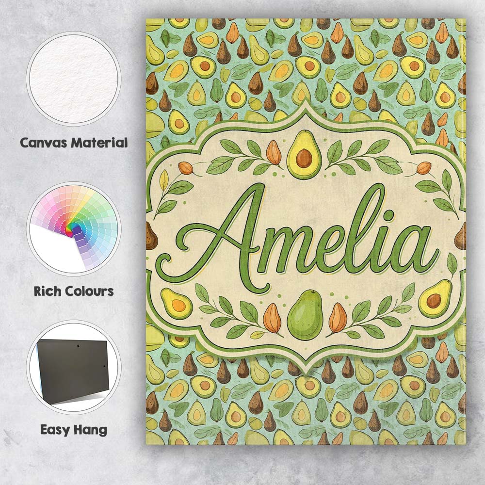 Personalised Name Cute Avocado and Pear Custom Modern Room Accent Elegant Feature Canvas Wall Art Print Decor Picture Ready to Hang
