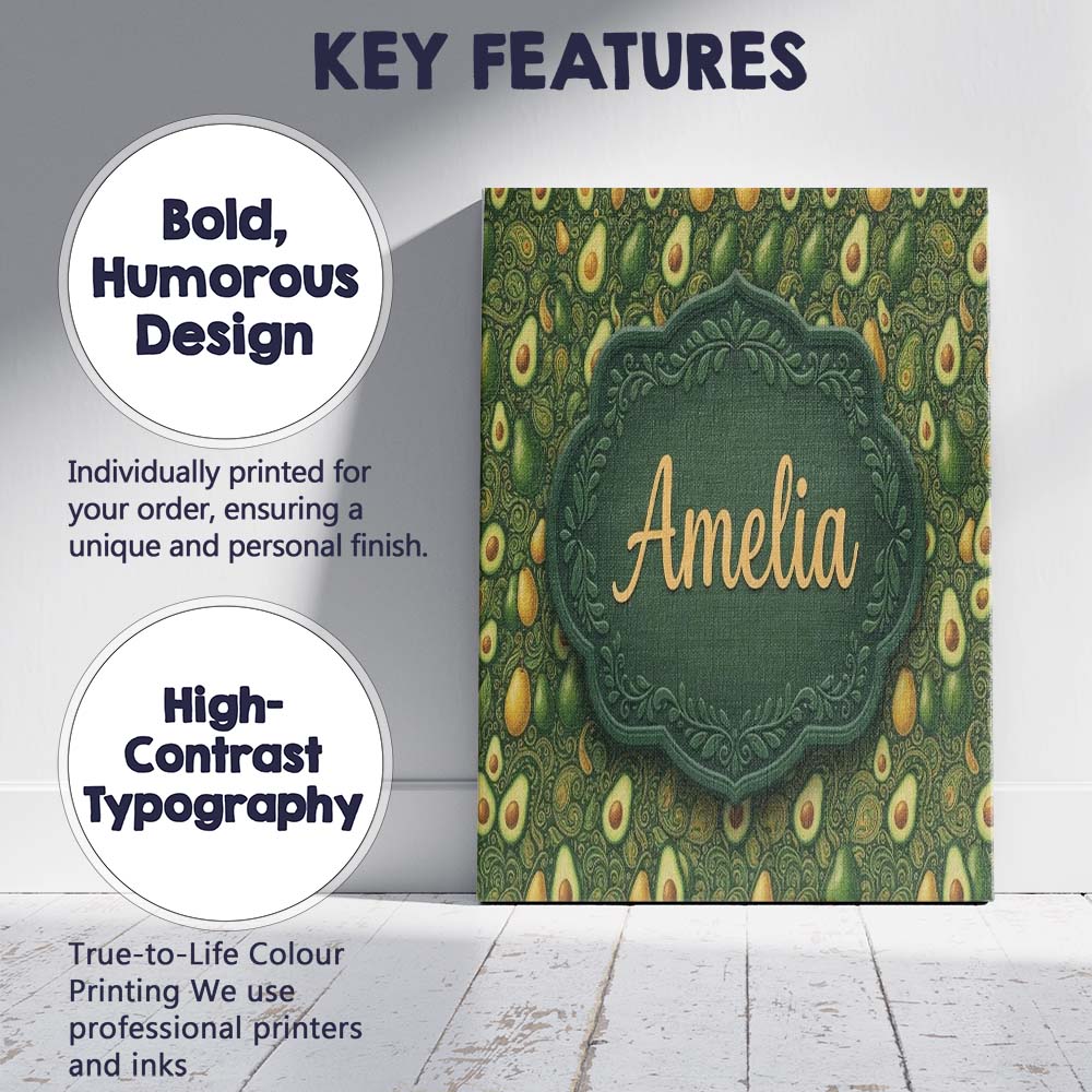Personalised Name Dark Green Avocado Custom Premium Decorative Design Modern Room Accent Canvas Wall Art Print Decor Picture Ready to Hang