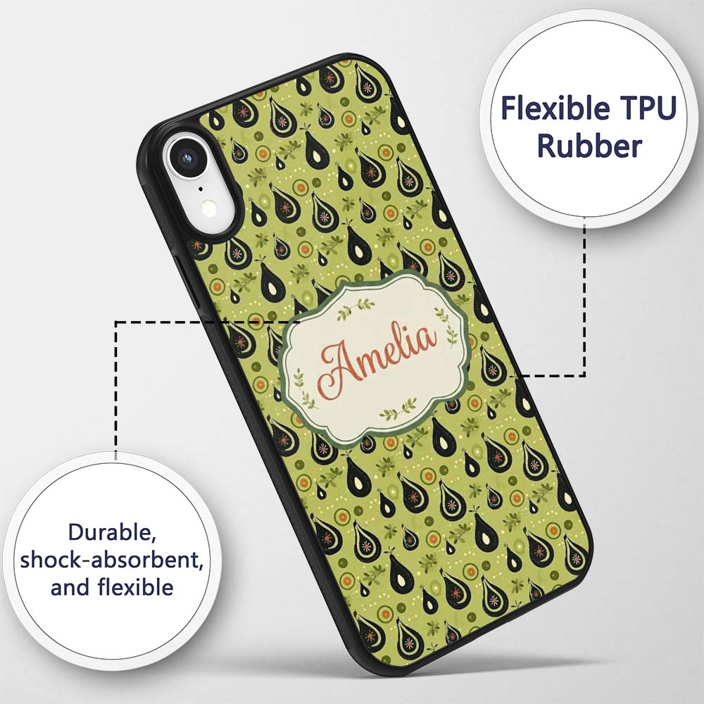 Avocado Fruit Minimal Olive Green Printed Design Custom Name Protective Phone Case Mobile Cover Durable Everyday Smartphone Shock Resistant