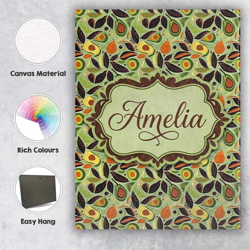 Personalised Name Autumn Avocado Leaf Earth Custom Bespoke Interior Contemporary Canvas Wall Art Print Decor Picture Ready to Hang