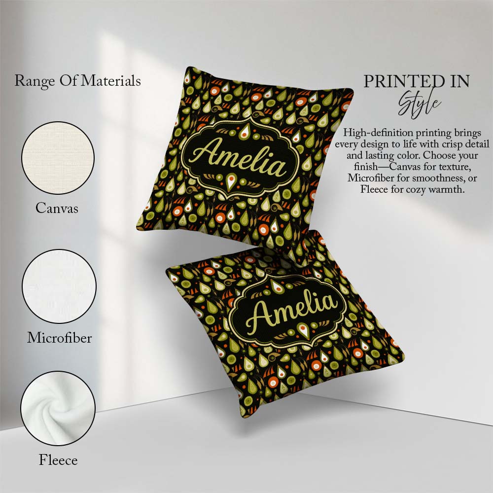 Custom Name Mid Century Pear and Avocado Geometric Seamless Name Square Filled Cushion Throw Pillow Sofa Bed Home Decor Zip Washable UK Made