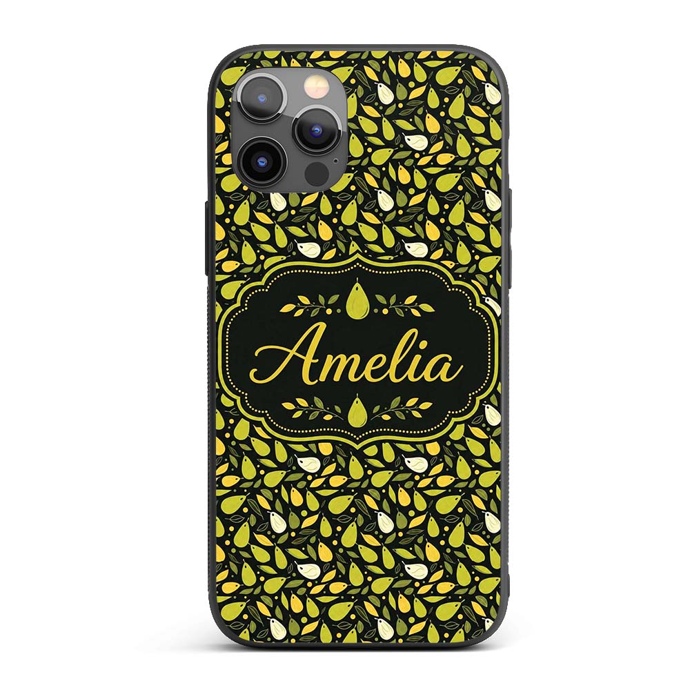 Modern Pear Fruit Minimal Dark Printed Design Custom Name Protective Phone Case Mobile Cover Durable Everyday Smartphone Shock Resistant